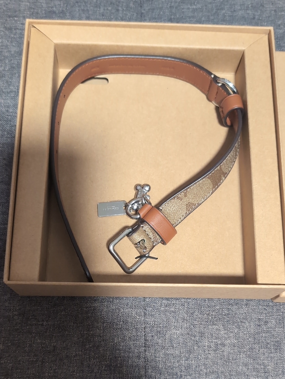 Coach Tan/Brown Signature Dog Collar with Silver Hardware